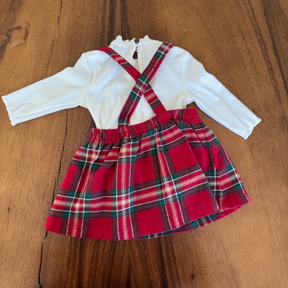 Carter’s Plaid Red and Green Suspender Dress with White Top Christmas Outfit 3M - Picture 2 of 5